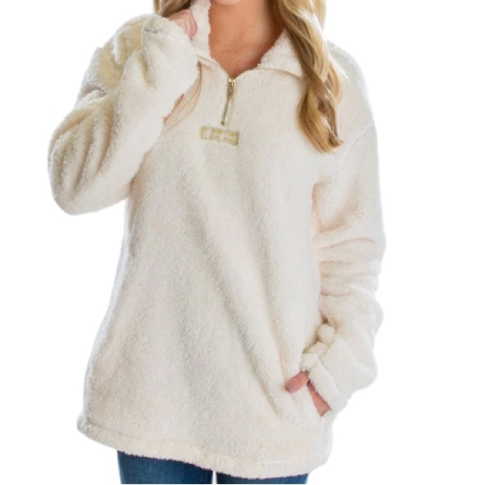 Lauren James Ivory Linden Sherpa Pullover Top | Zip Collar Ladies Size XXL NWT